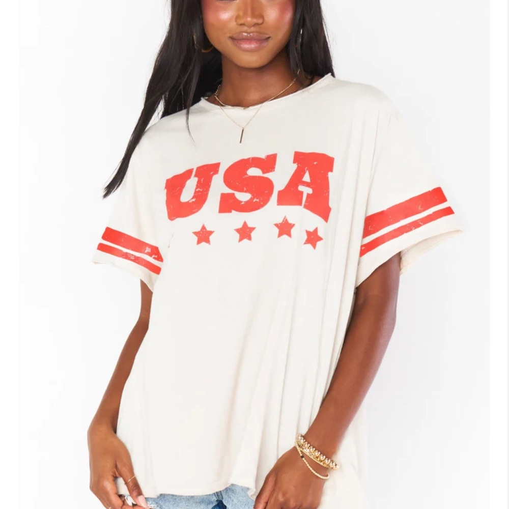 Show Me Your MuMu Airport Tee White and Red USA Graphic Tee | Size Large